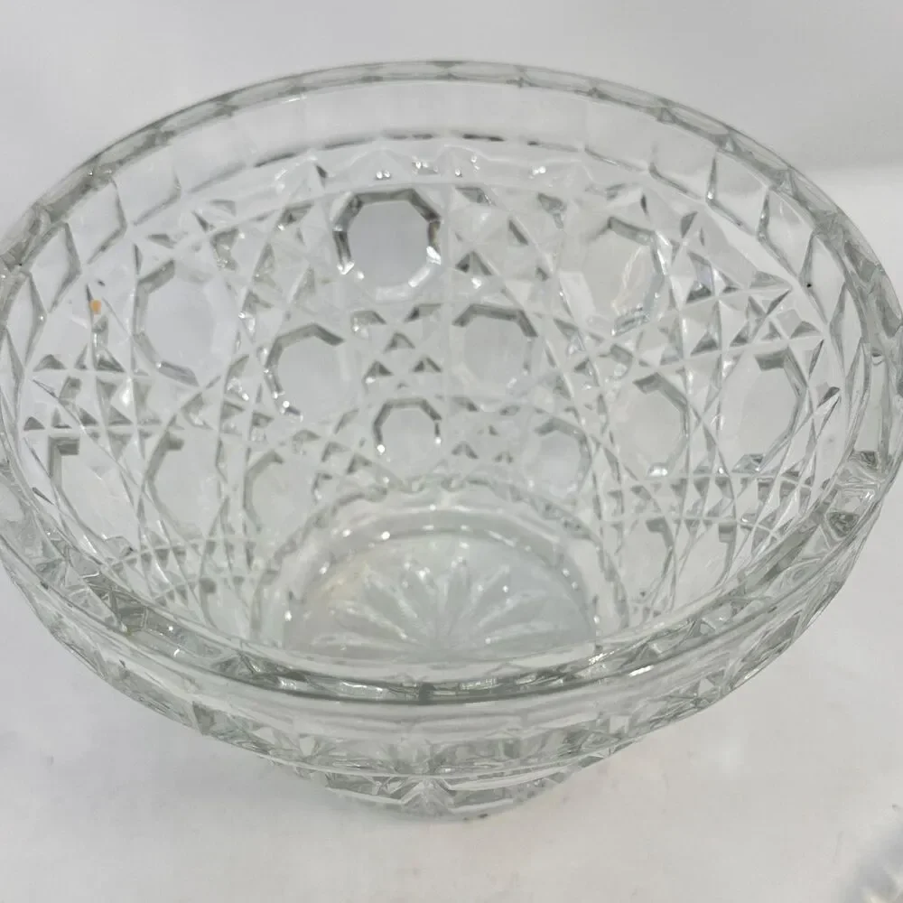 Vintage Lead Diamond Cut Mini Ice Bucket Barware Glass Biscuit Jar 6.25 x 6.5
